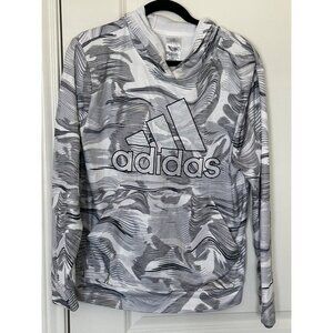 Adidas Hooded Sweatshirt With Abstract Gray & White Pattern XL SIZE 18/20